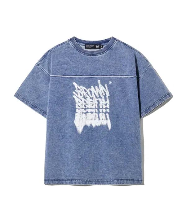 Футболка с принтом Kids tag denim Brownbreath Kids, синий — фото 2