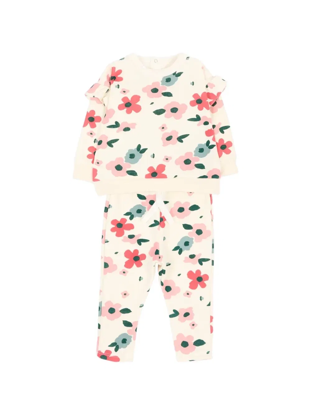 Спортивный костюм с оборками и цветочным принтом Petit Bateau, бежевый