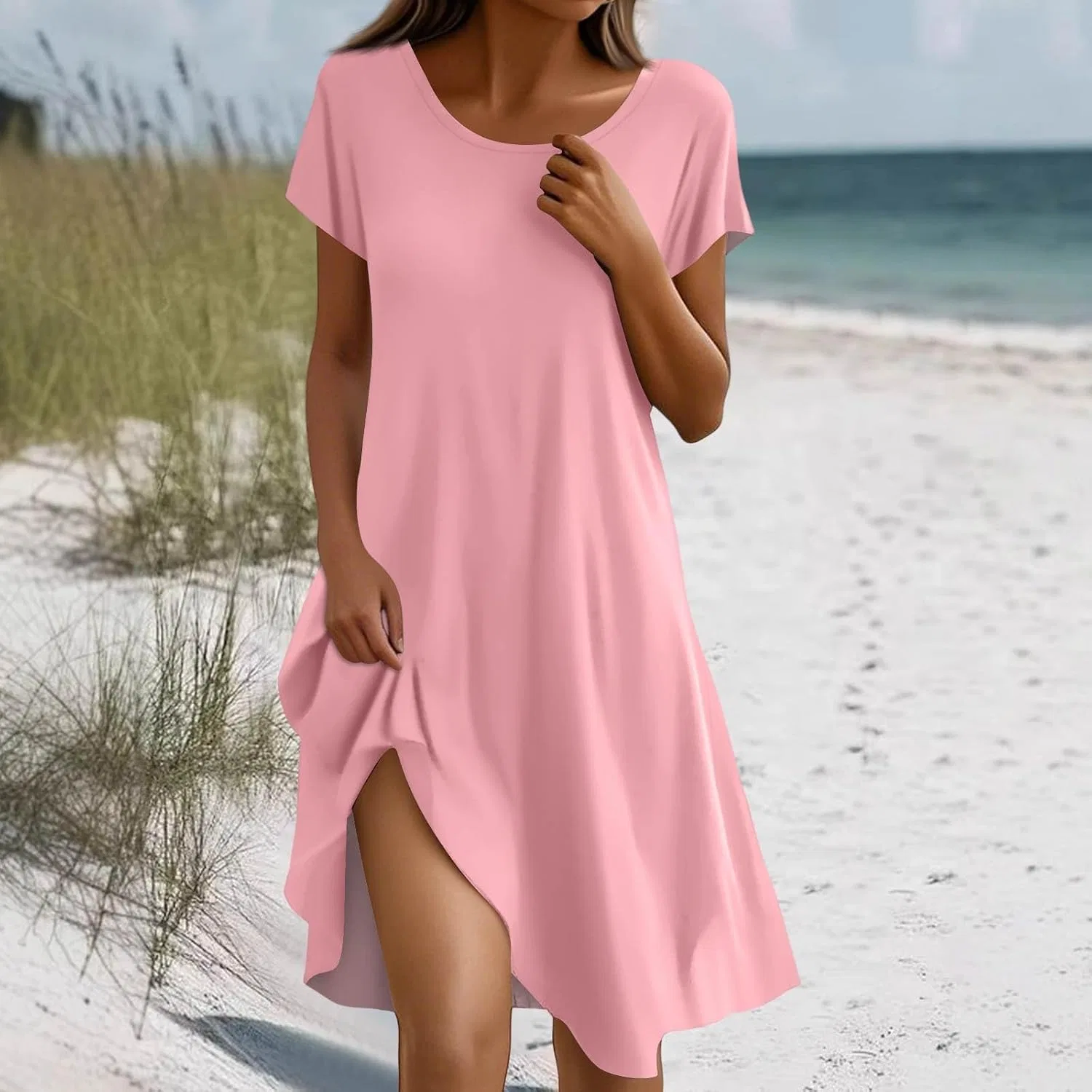 Женское платье-футболка с принтом, Mini Floral Dress, C007- Pink — фото 2