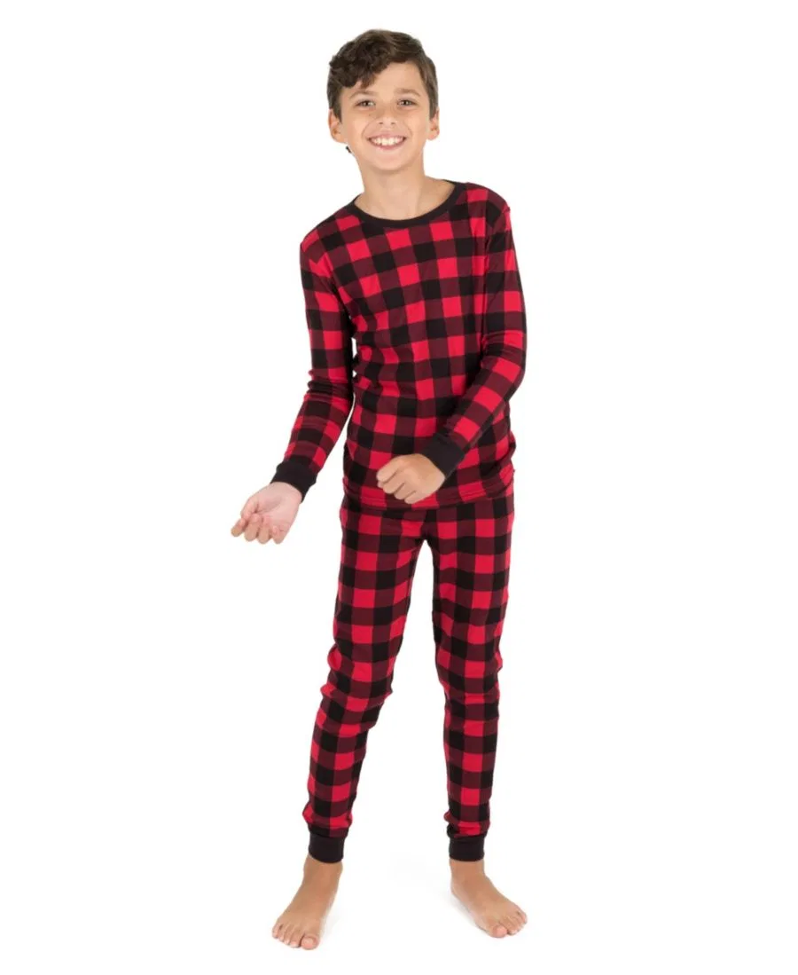 Пижама семейная хлопковая с принтом "Buffalo Plaid" Leveret, Plaid Black & Red — фото 2