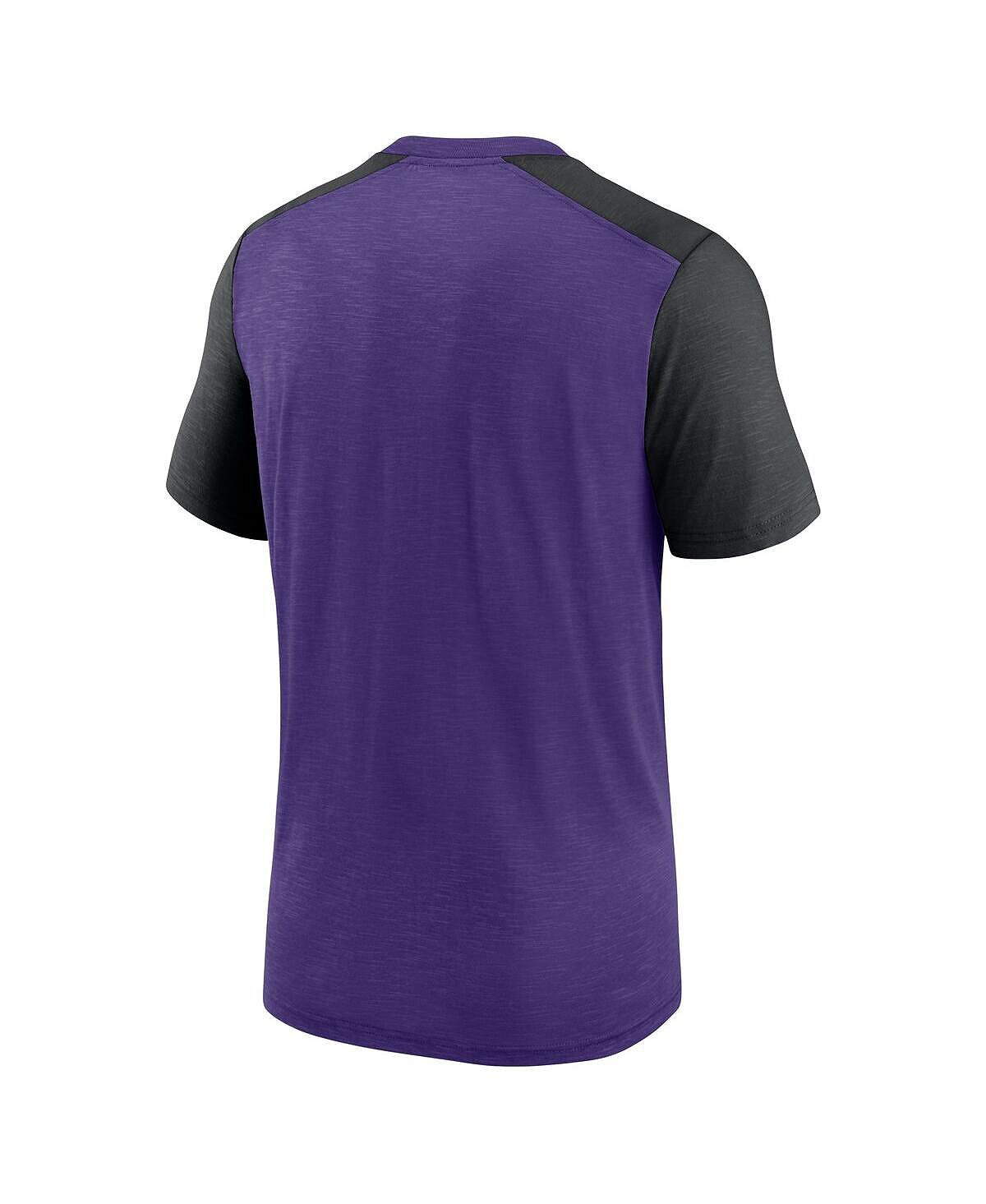 Мужская футболка с меланжевым фиолетовым, меланжевым черным цветом minnesota vikings color block team name Nike, мульти — фото 3