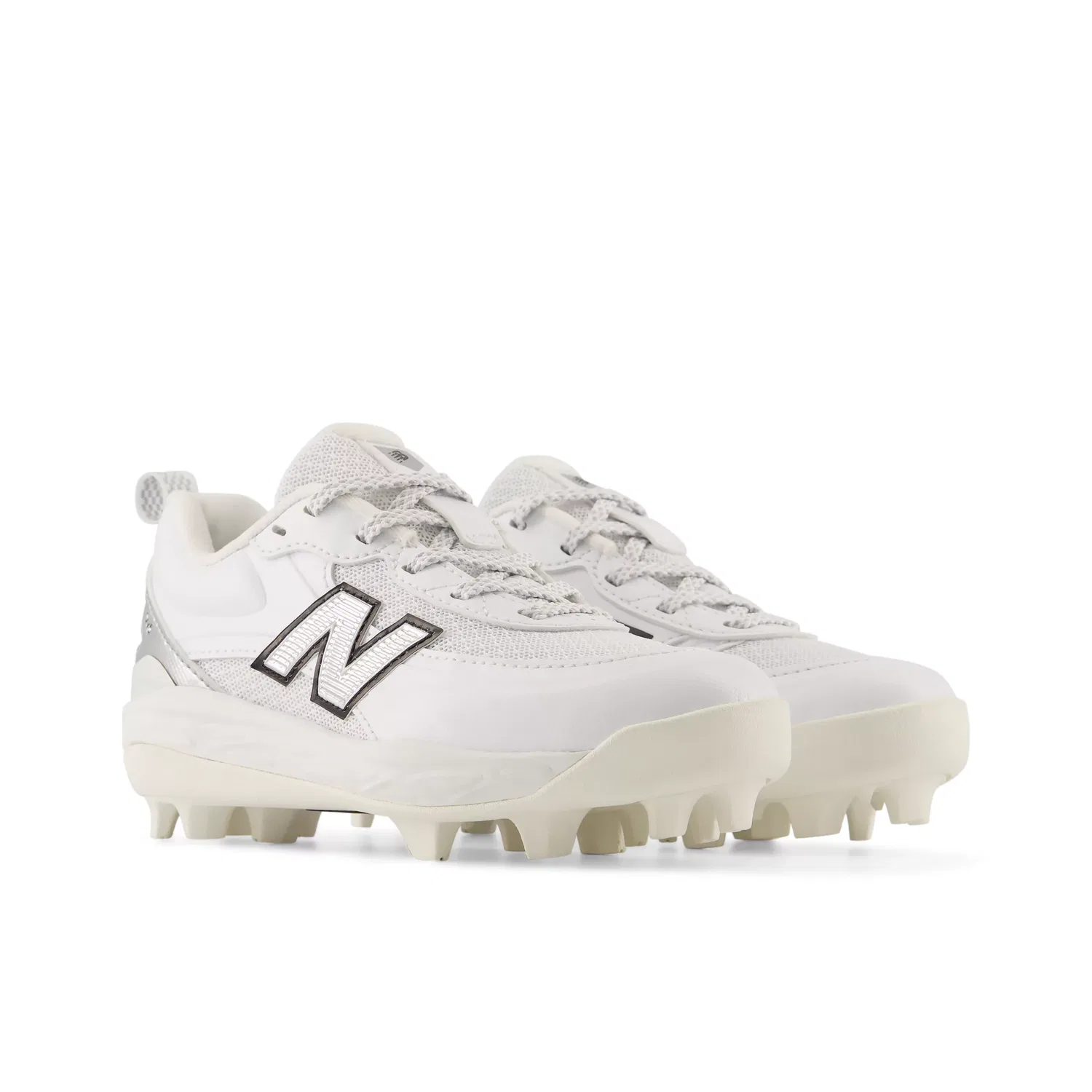 Детские бутсы для софтбола с шипами Velo v5 Rubber Molded New Balance, White With Metallic Silver — фото 2