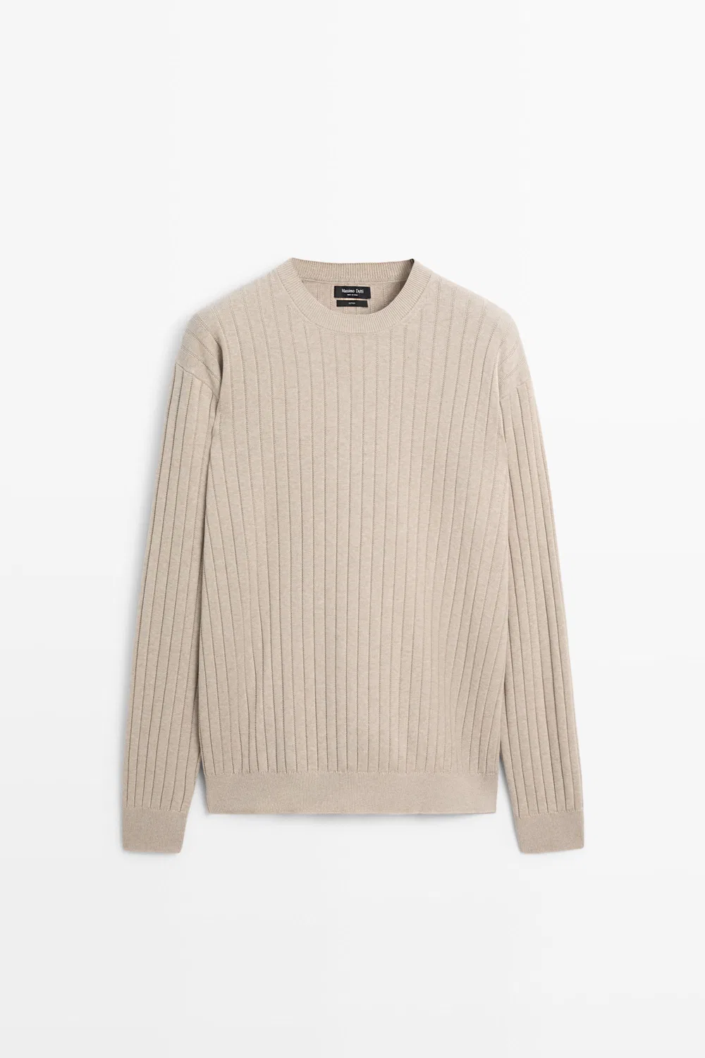 Свитер Massimo Dutti 100% Cotton Ribbed Knit, бежевый — фото 2