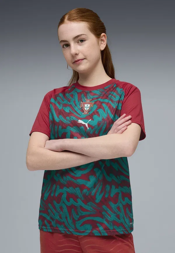 Футбольная джерси с влагоотведением Portugal warmup jersey youth, Puma, Club Red-green Lagoon, зеленый — фото 2