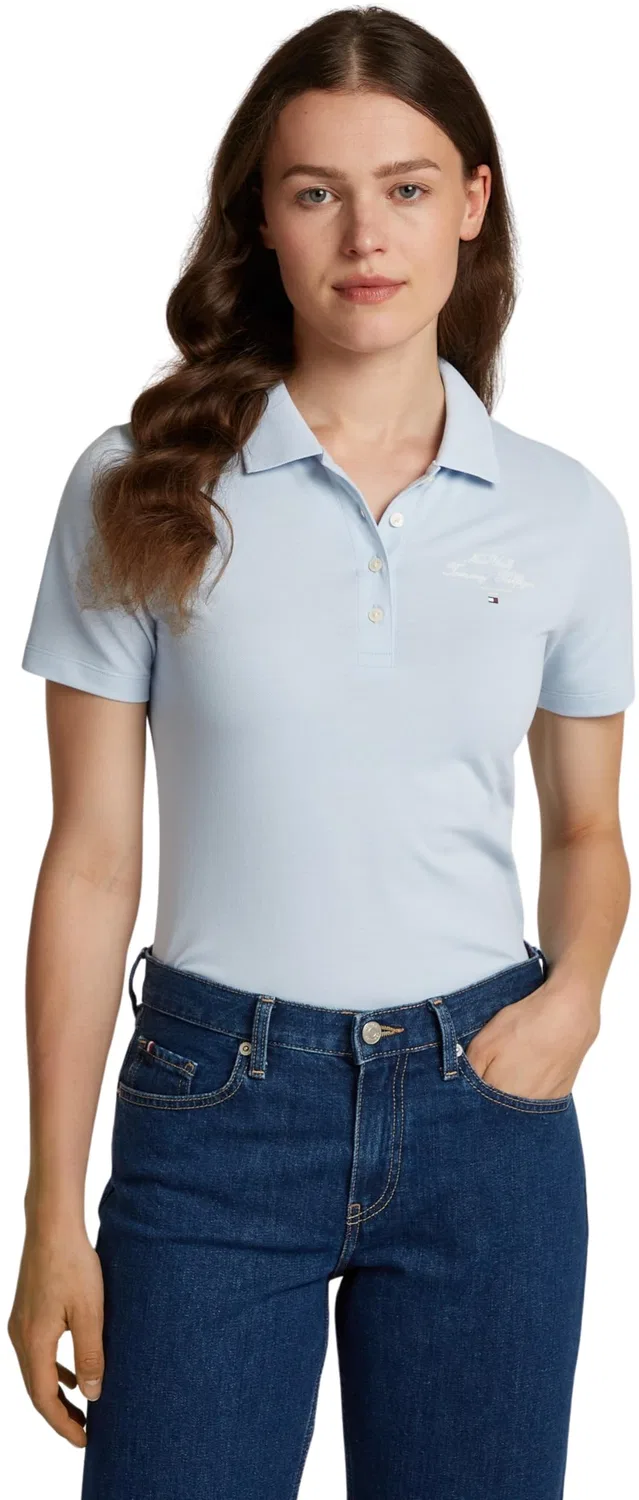 Женское поло с принтом Slim Script Graphic Polo Tommy Hilfiger, Breezy Blue