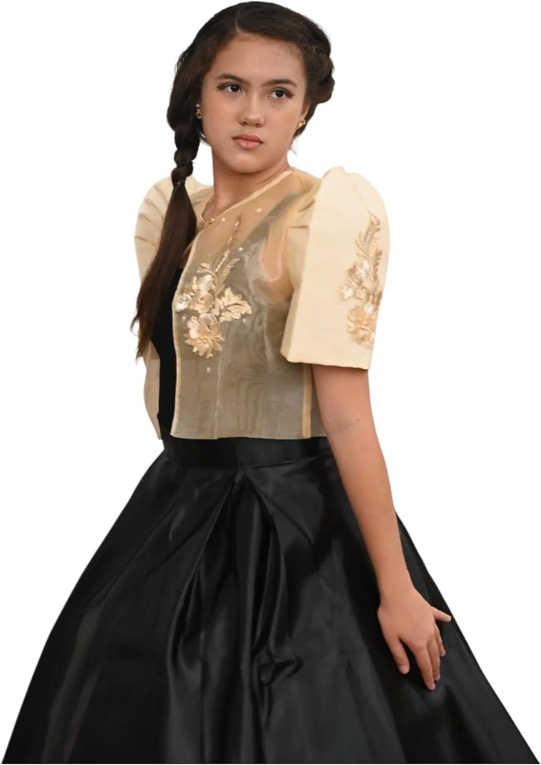 Женское болеро с цветочными аппликациями, Filipiniana Sandra Bolero With Floral Patches, бежевый — фото 3