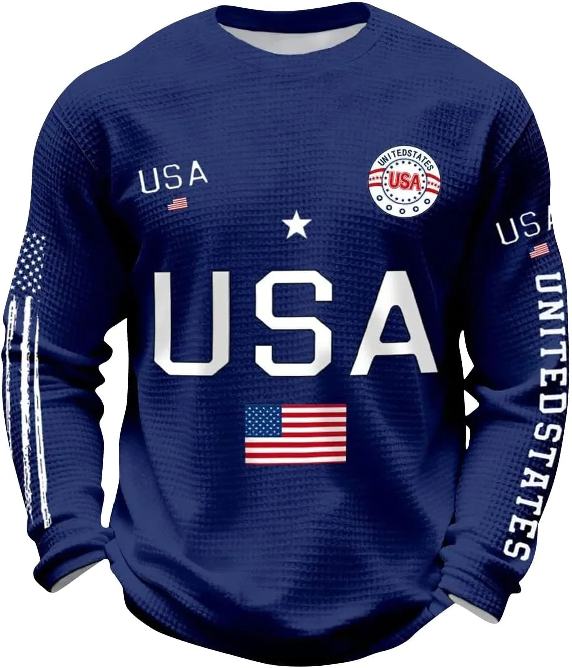 Мужская классическая футболка с длинным рукавом American Flag, Blue