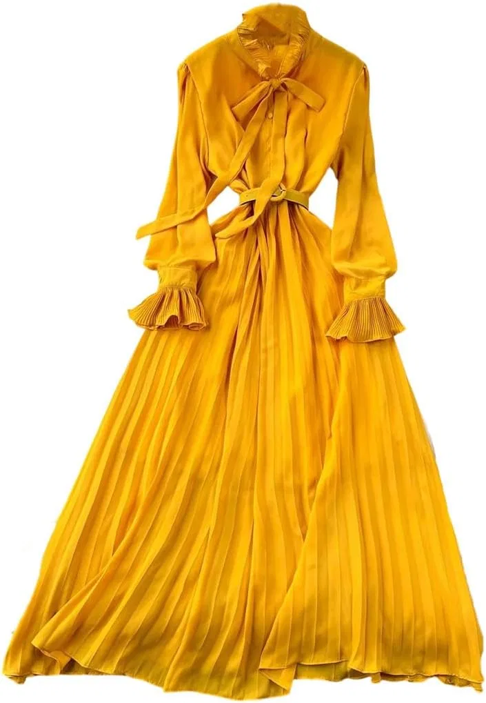Женское платье с бантом A-силуэта Casual, Yellow