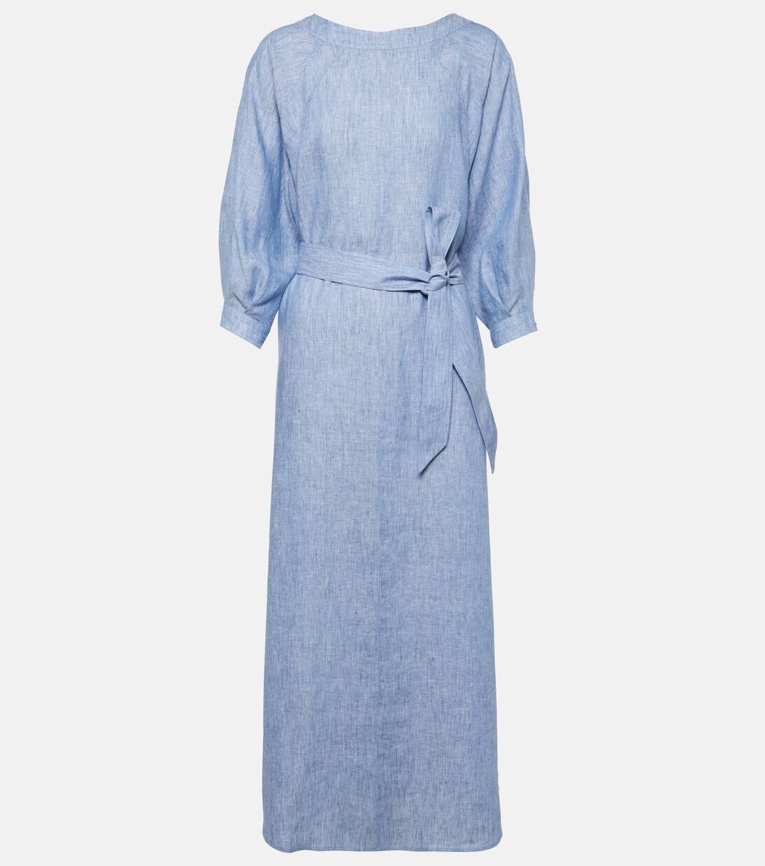 

Платье миди из льна Mina Loro Piana, цвет light blue indigo