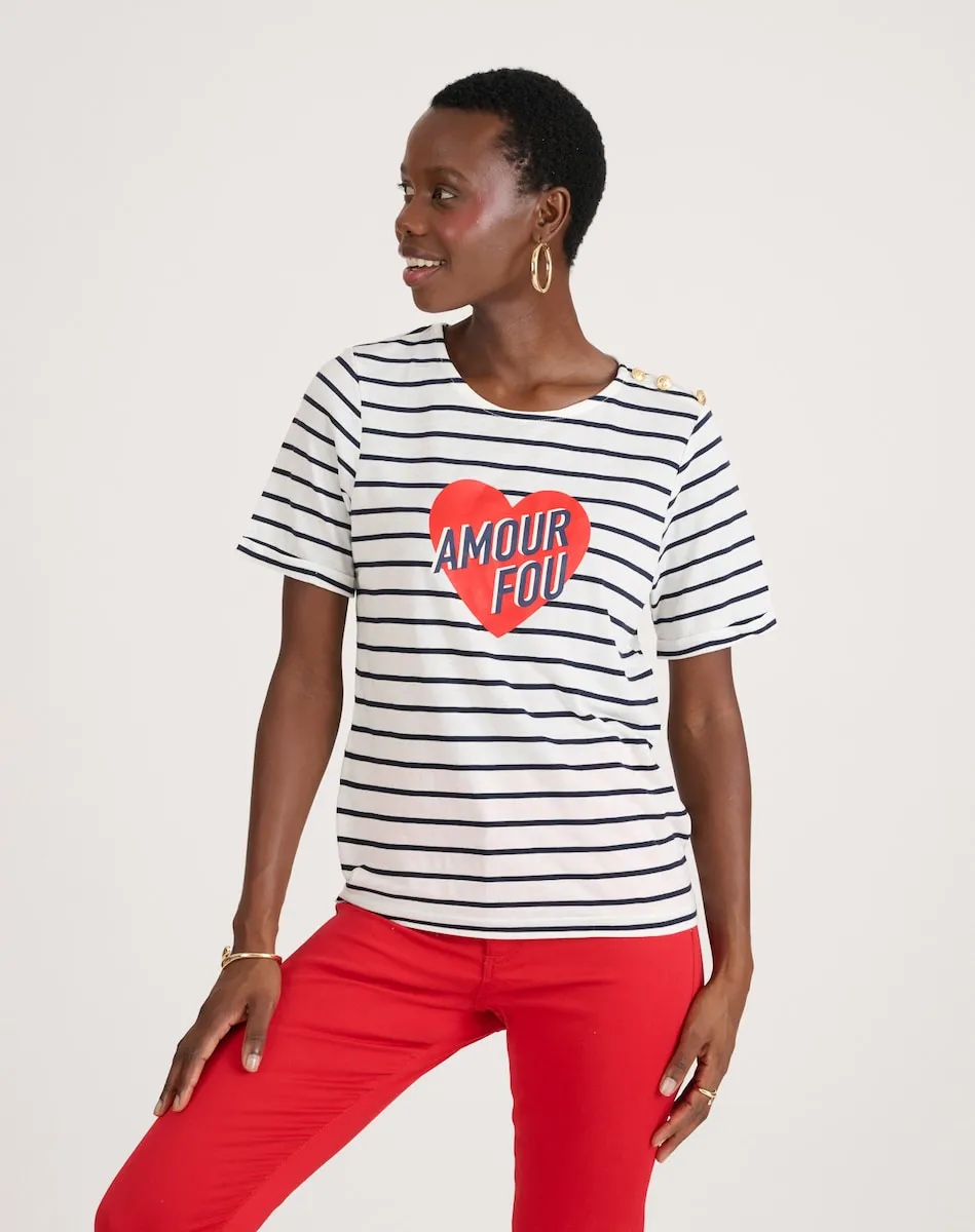 

Женская полосатая футболка с золотыми пуговицами Naf Naf, тёмно-синий