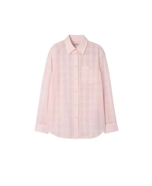 Женская рубашка из хлопка с принтом Classic fit check cotton shirt Burberry, Frosty Pink — фото 3