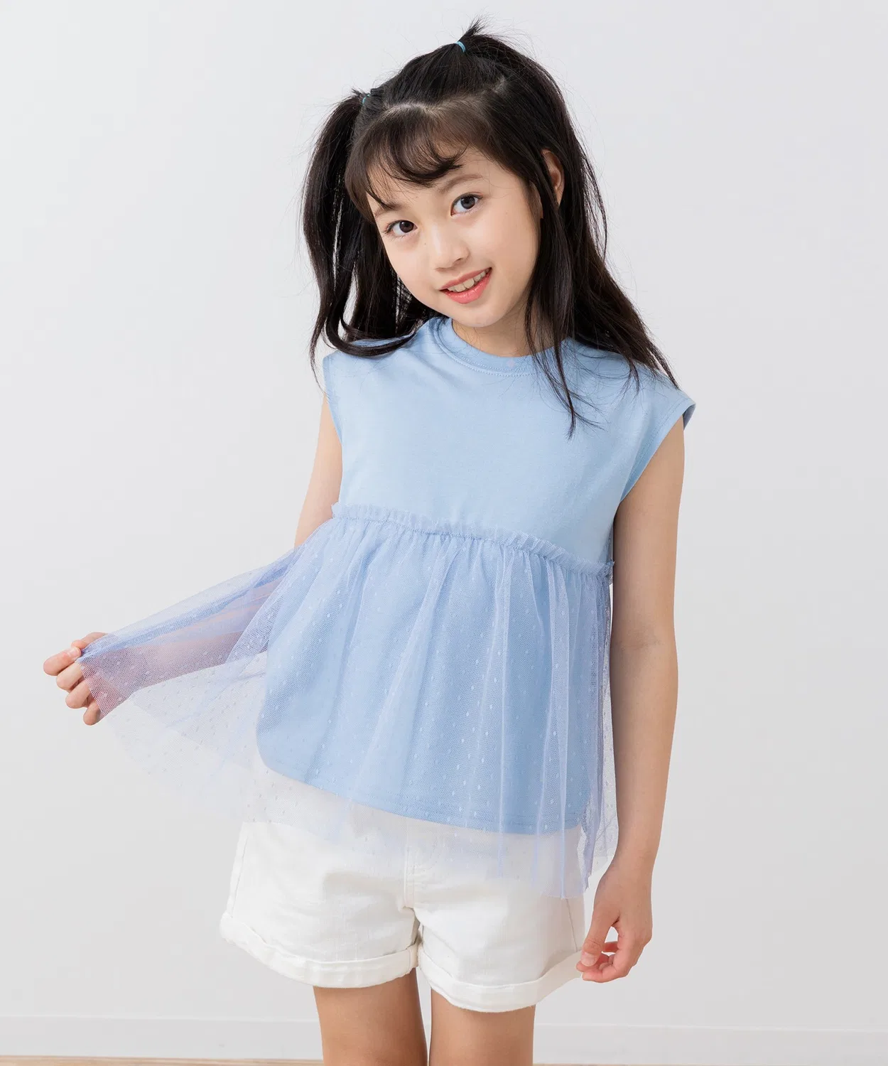 Детская туника-слой с тюлем и без рукавов, модель Layered Tunic, chil2, Sax Blue