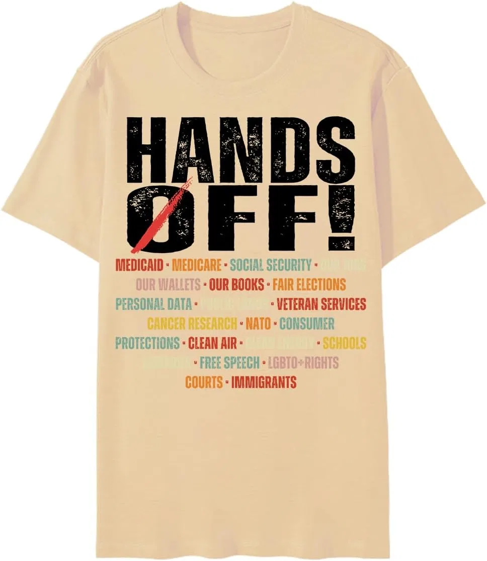 Unisex футболка с принтом Hands Off Protest Generic, Khaki
