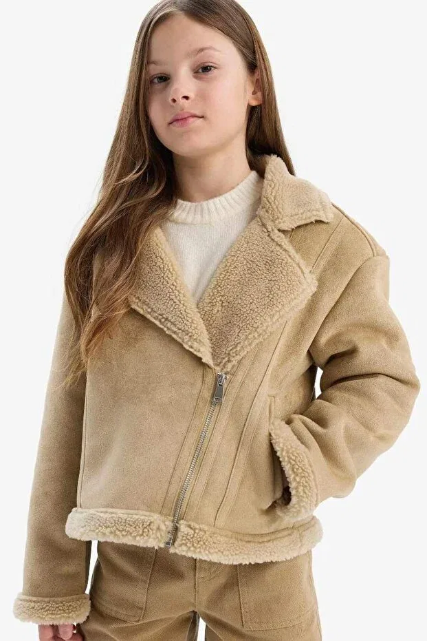 Детское пальто для девочек с плюшевой подкладкой Defacto, Light Mink