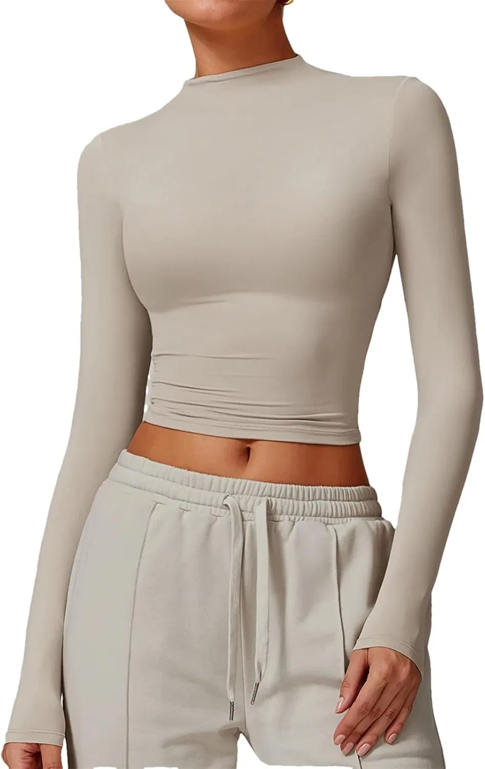 Женская спортивная футболка с длинным рукавом для йоги и бега, Light Khaki