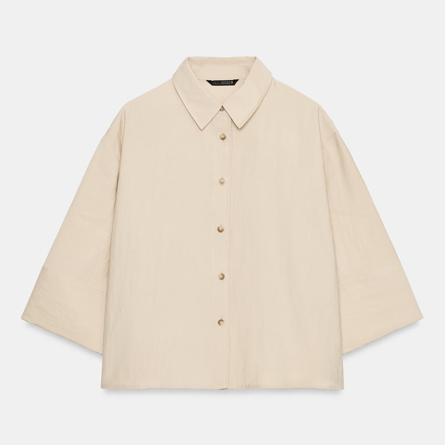 Рубашка Zara Short With Wide Sleeves, бежевый