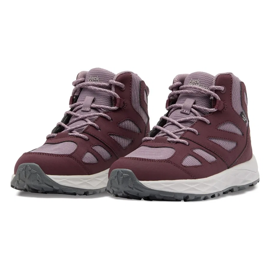 Ботинки детские с мембраной Woodland 2 Texapore Mid K Jack Wolfskin, Сливовый — фото 2