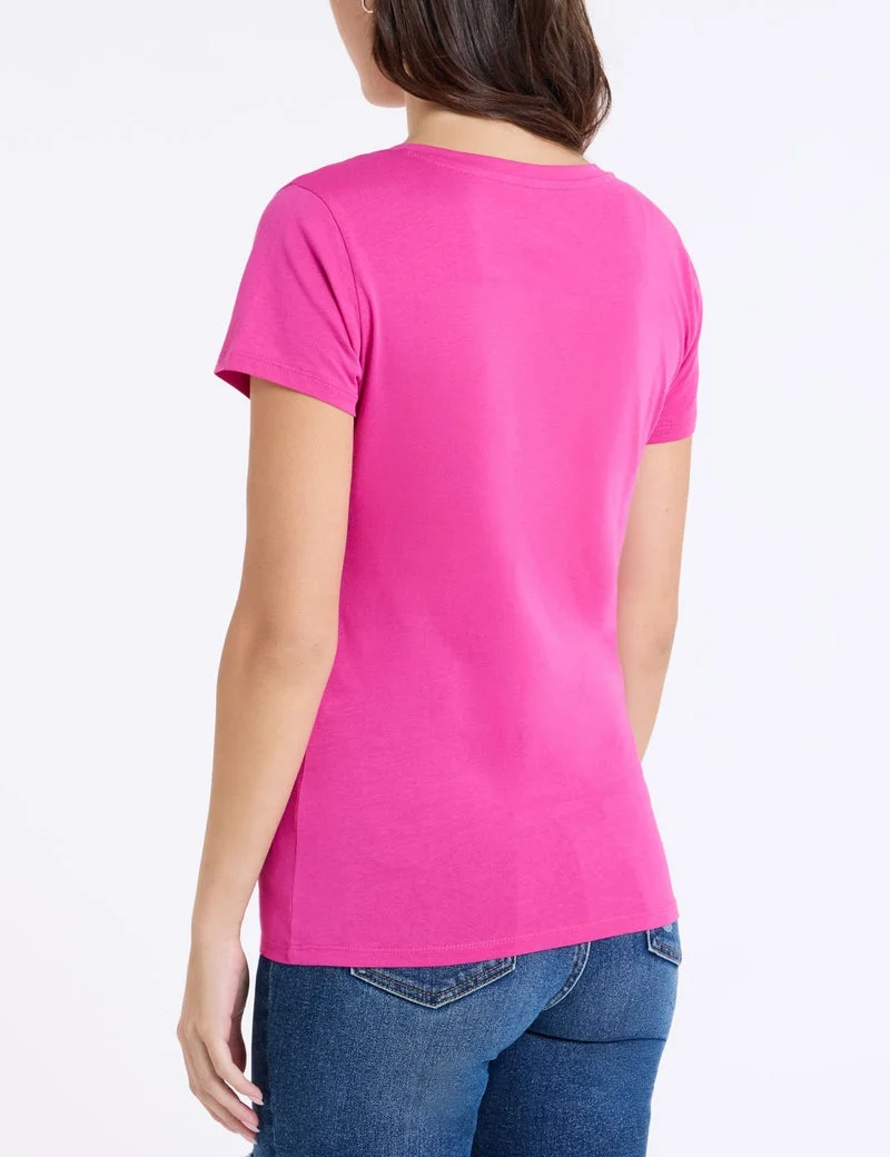 Женская футболка U.S. Polo Assn. Shiny Sateen Print V-Neck, розовый — фото 2