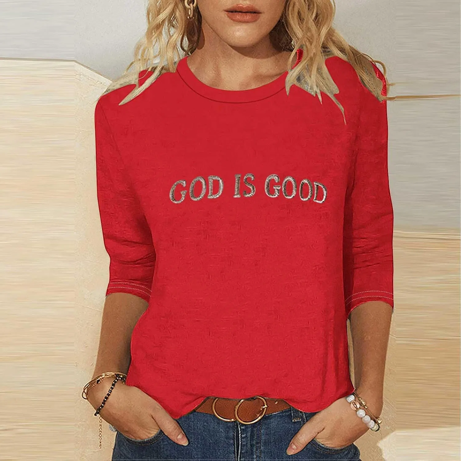 Женская футболка с длинным рукавом God is Good, красный — фото 2