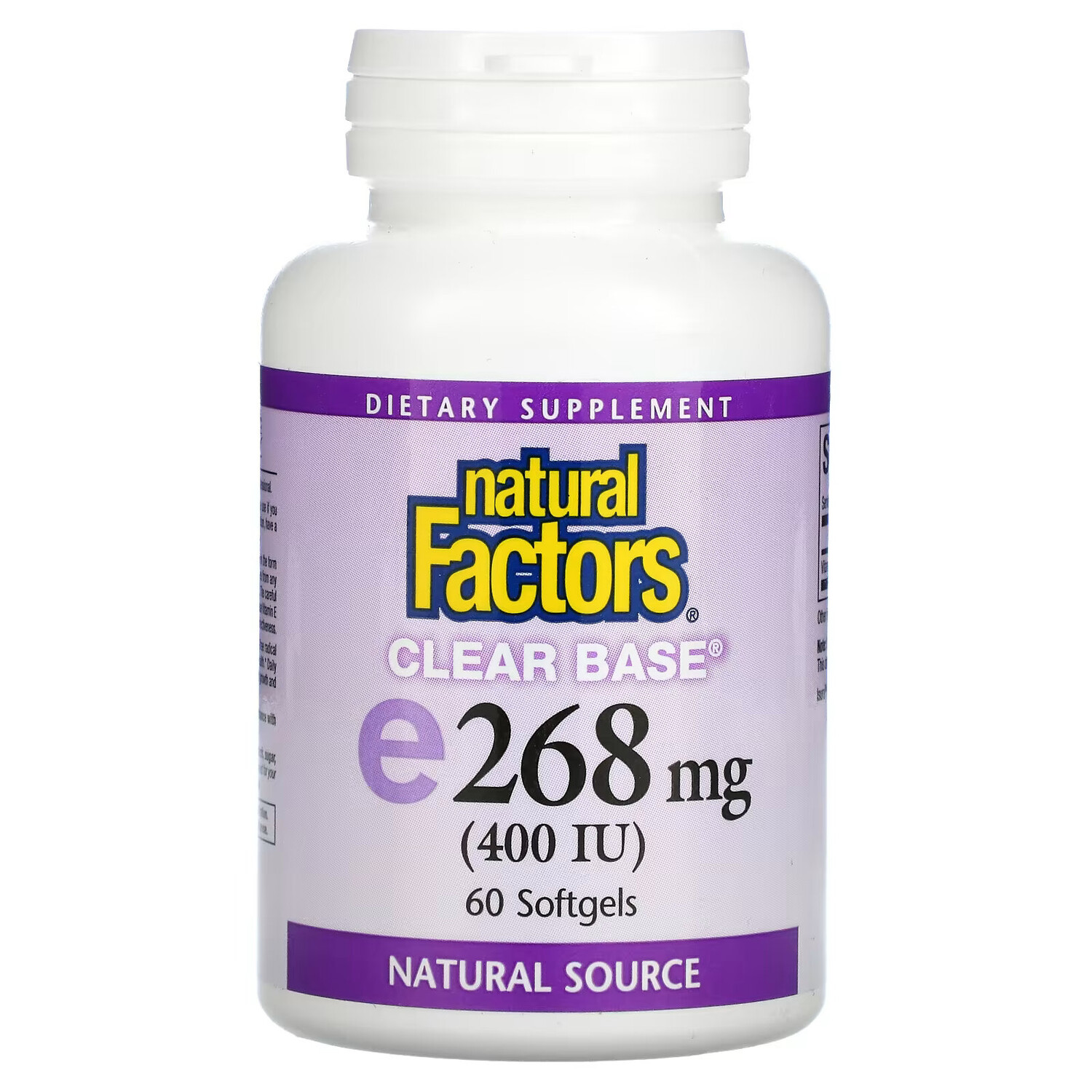 

Natural Factors, Clear Base Vitamin E, 268 мг (400 МЕ), 60 мягких таблеток
