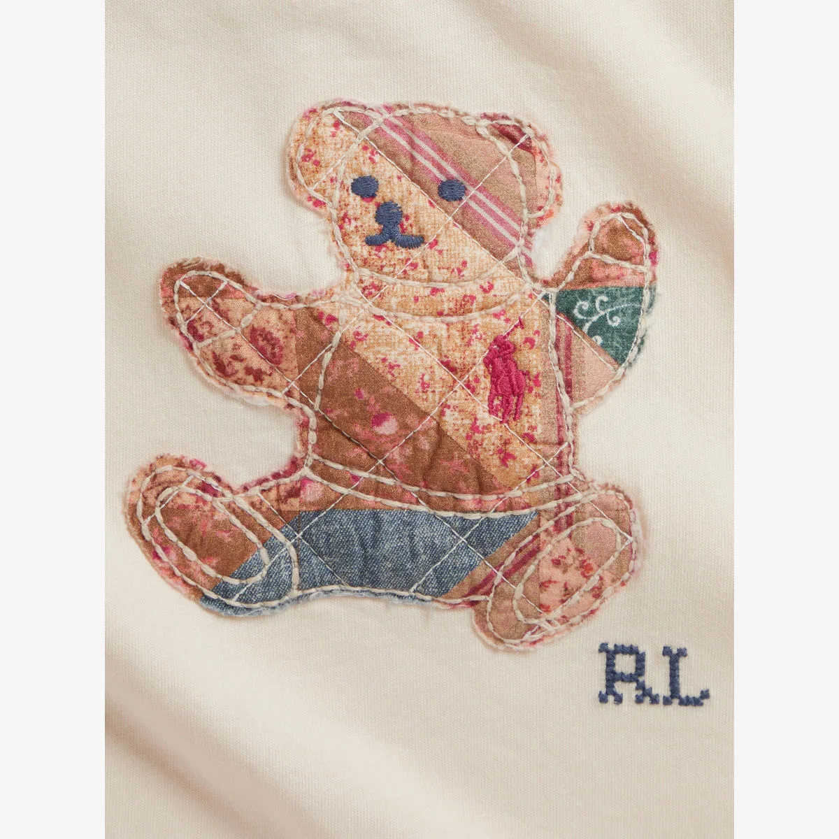 Платье из хлопкового трикотажа, в котором сидит девочка-медвежонок Polo Ralph Lauren, бежевый — фото 2