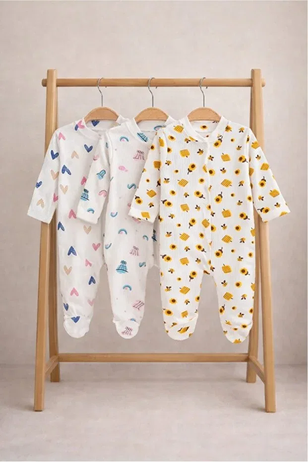 Детский комплект боди-комбинезонов с принтом Enia Baby, Ecru — фото 2