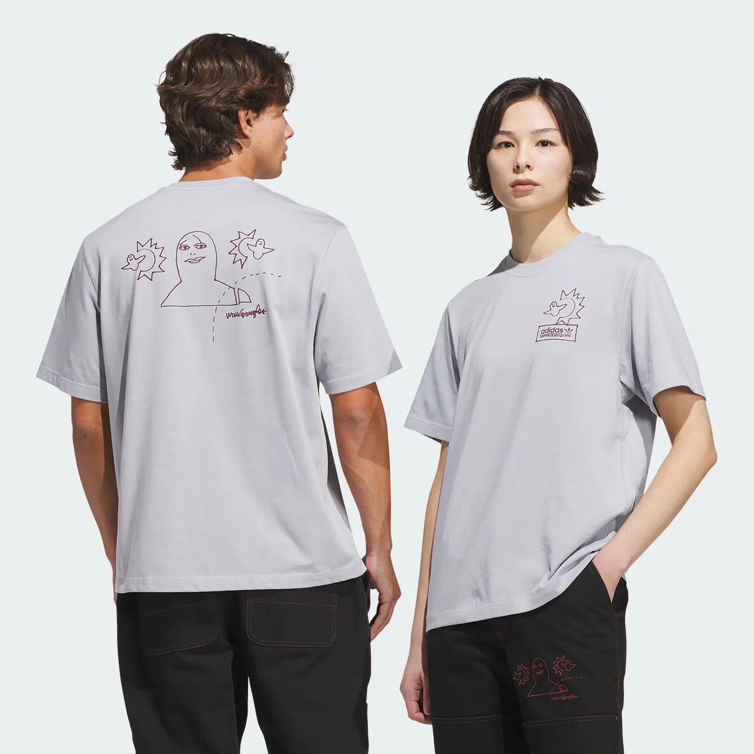 Футболка свободного кроя SKATEBOARDING x MARK GONZALES NOT AMUSED TEE Adidas Originals, серебристый/темно-красный — фото 2