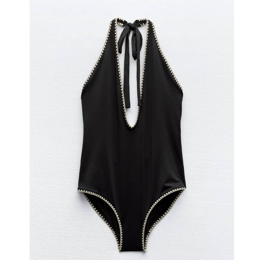 Купальник Zara Halter Topstitching, черный