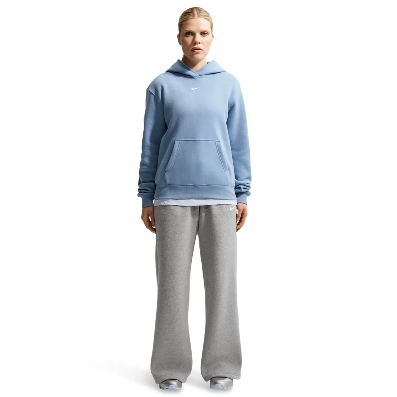 Женские брюки свободного кроя из флиса Studio Fleece STD Nike, Sail/Dark Grey Heather — фото 3