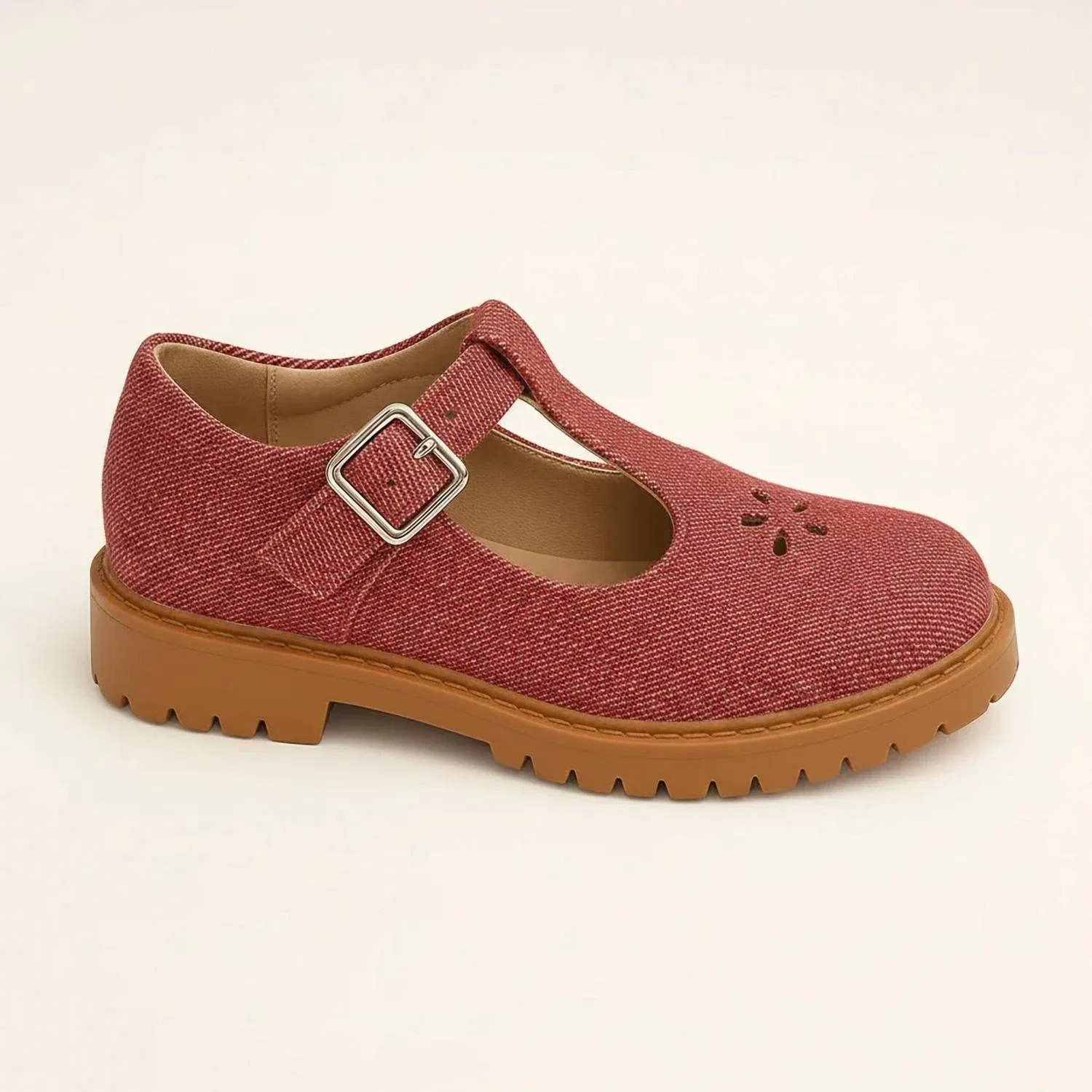 Детские туфли для девочек на ремешке с вырезом в виде цветка Leva Flower Cutout Ralph Miguel, Red Denim Leather