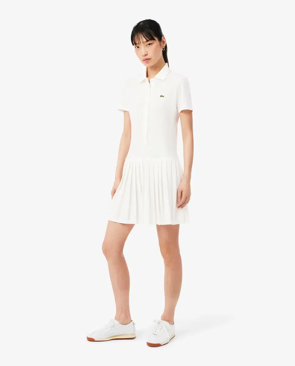 Платье Lacoste Blanco из пике с коротким рукавом, плиссированная юбка, белое