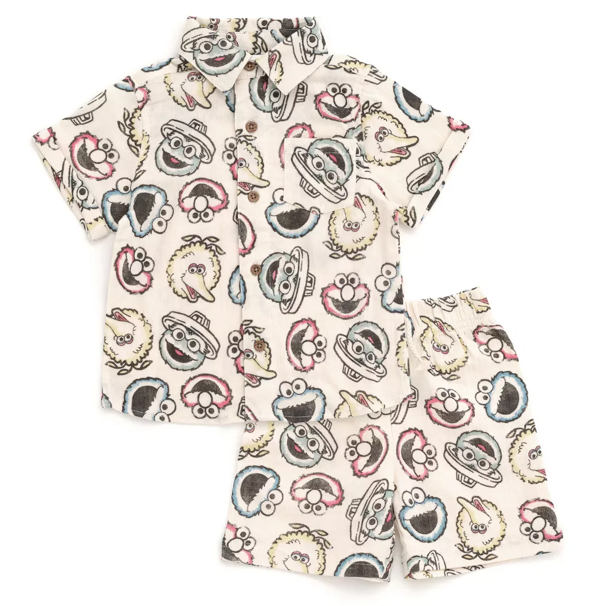 Детский комплект рубашки и шорт с принтом Sesame Street, Button-Up Set