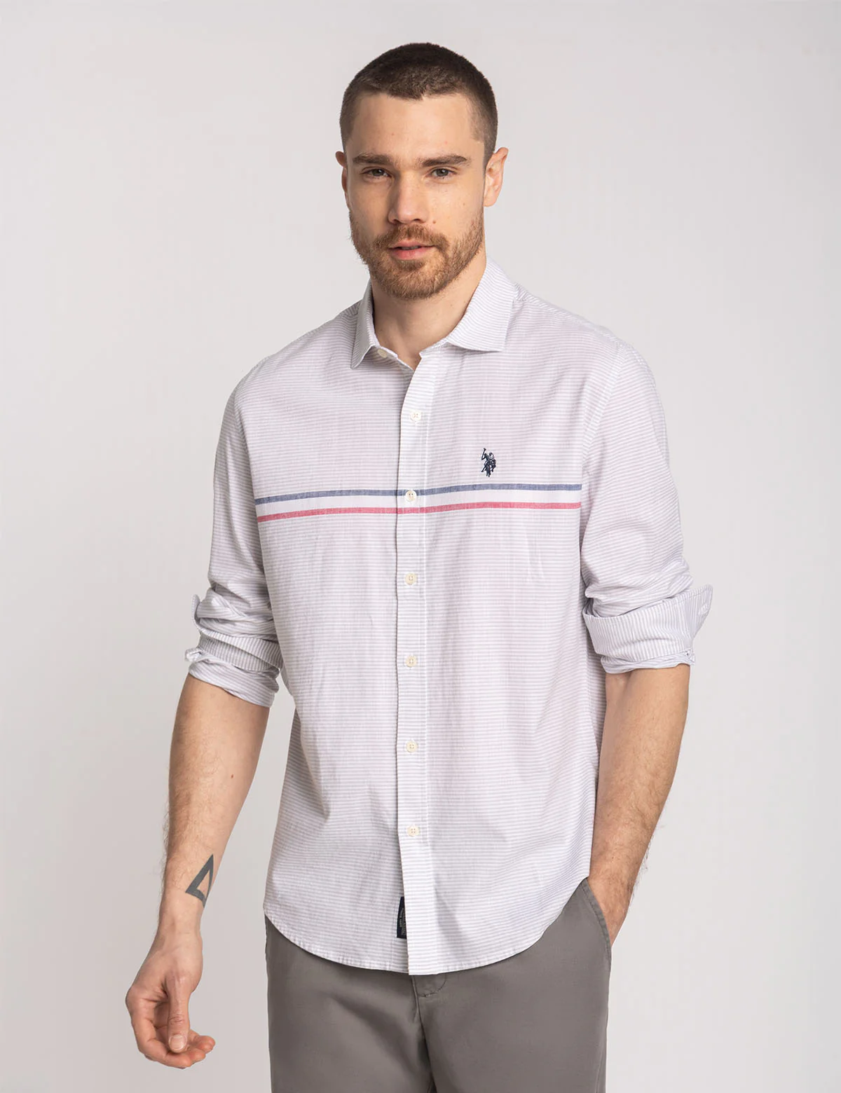 

Рубашка U.S. Polo Assn Long Sleeve Engineered Stripe Poplin, светло-кремовый
