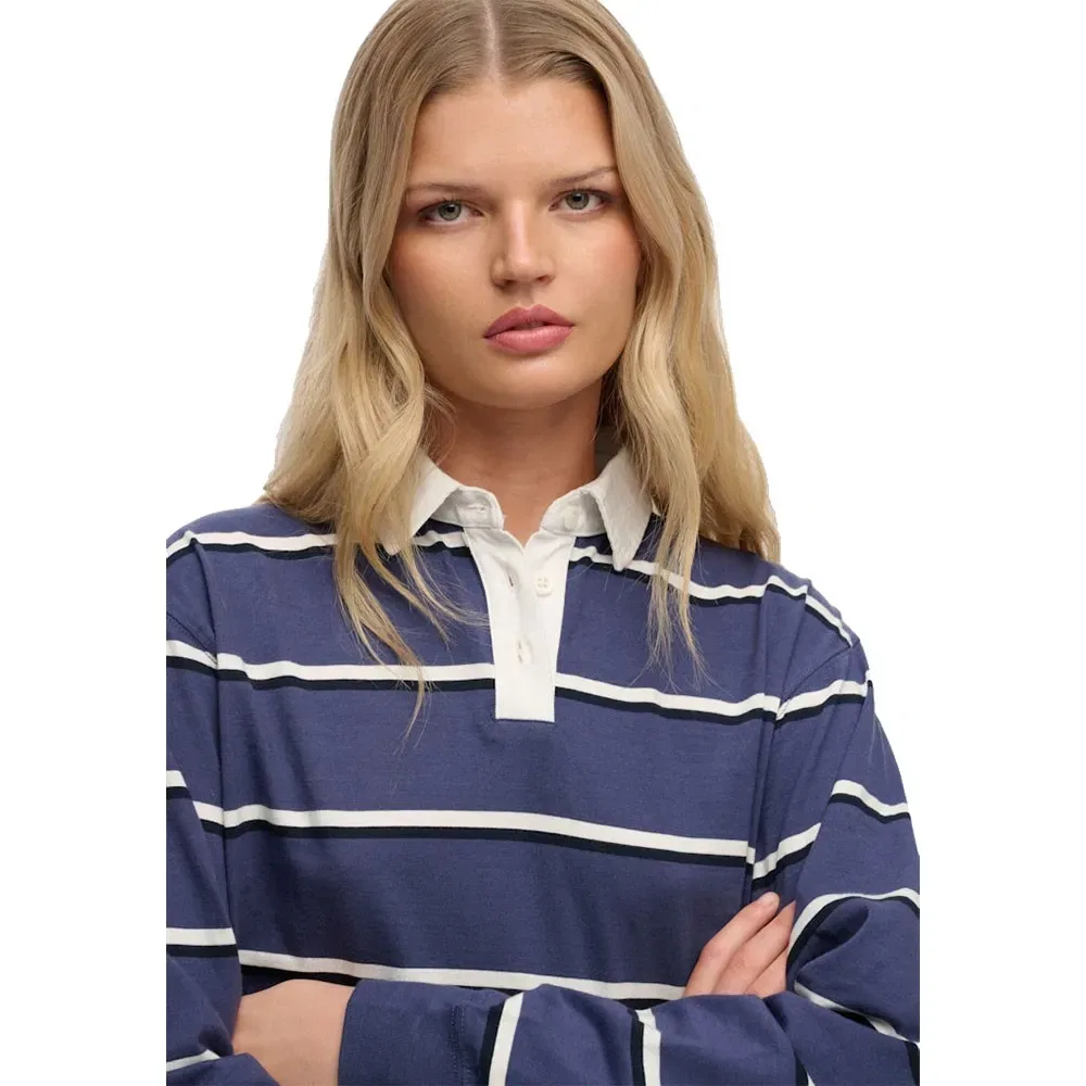 Лонгслив поло Athletic Essential Cropped Stripe Rugby Superdry, синий — фото 4
