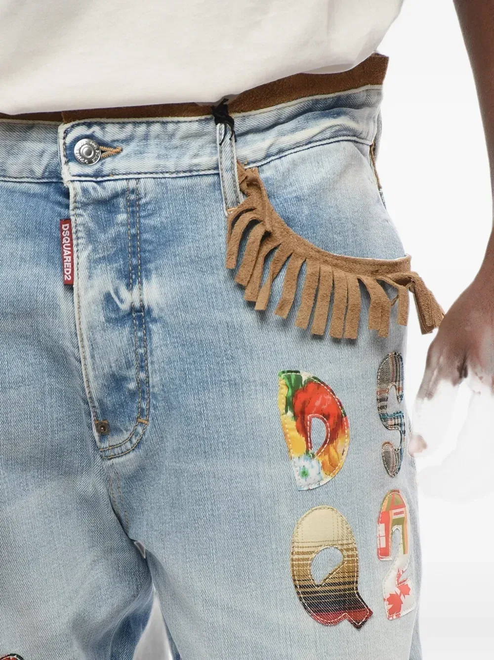 Джинсы с бахромой и лоскутным узором Dsquared2, синий — фото 4