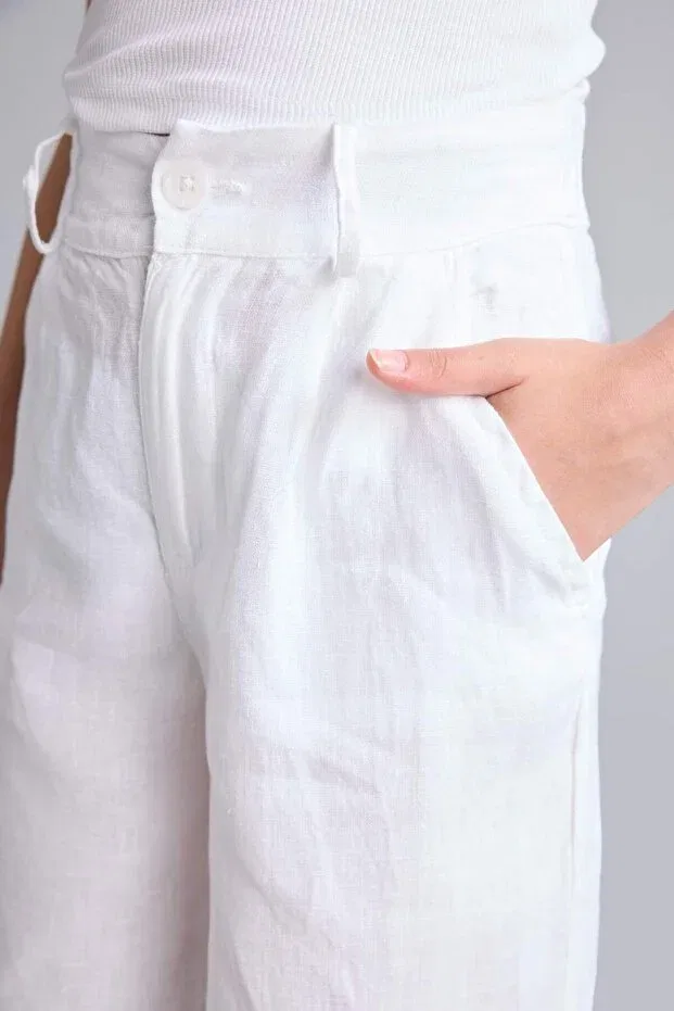 Детские брюки для девочек широкие льняные Defacto, White-Wt34 — фото 4