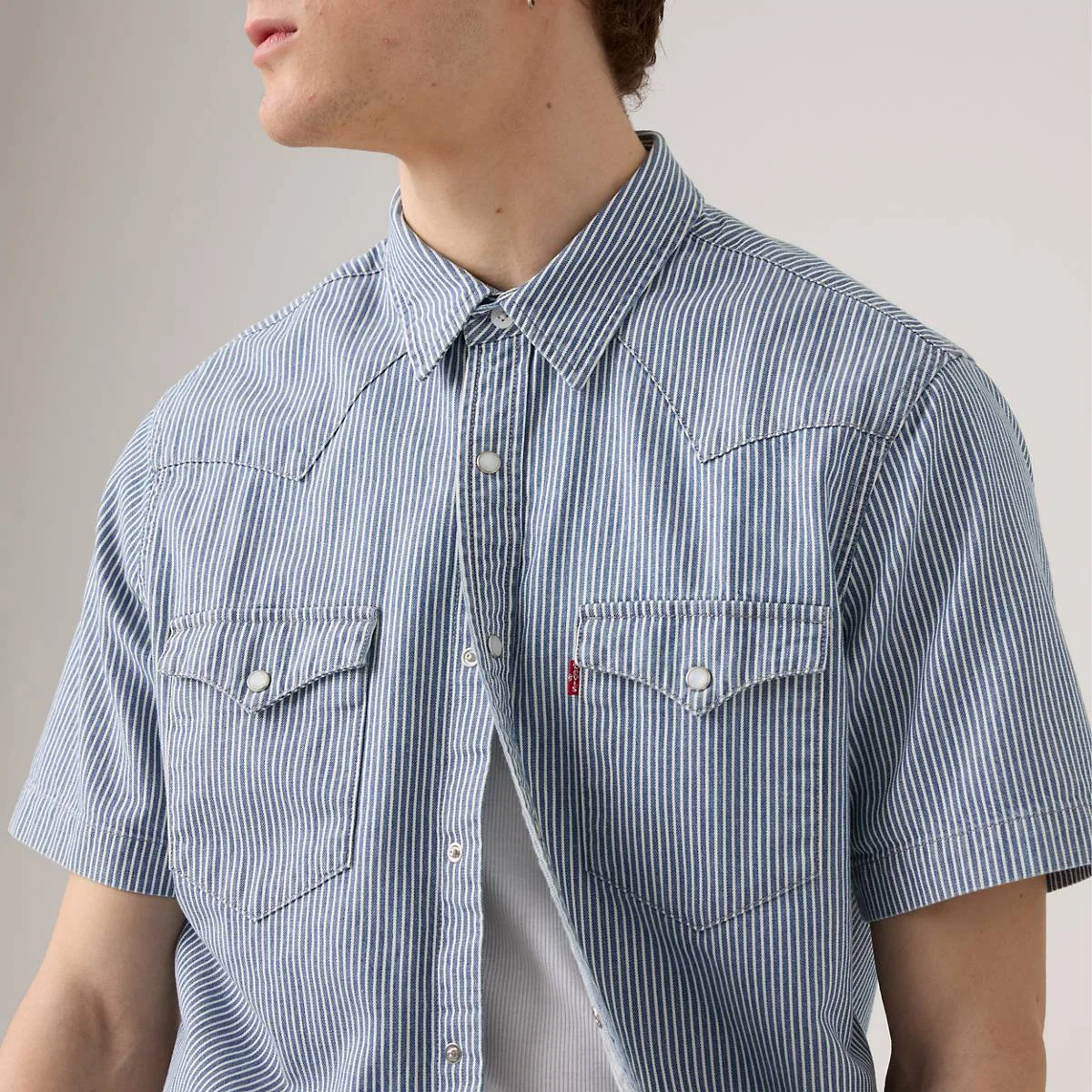 Классическая стандартная рубашка в западном стиле с коротким рукавом Levi's, Picadilly Stripes - Medium Wash — фото 4