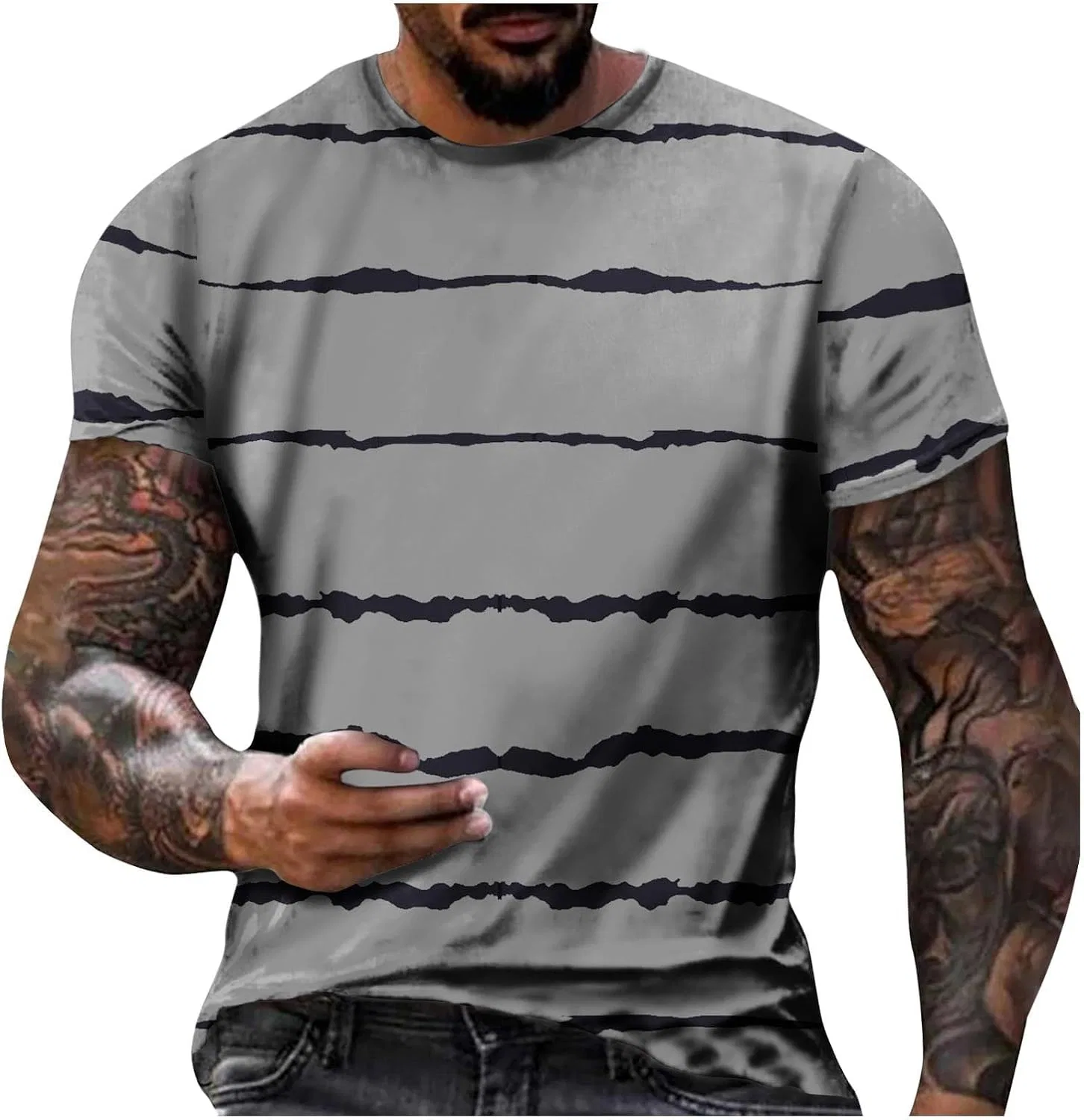 Мужская футболка с полосками Crewneck, Grey