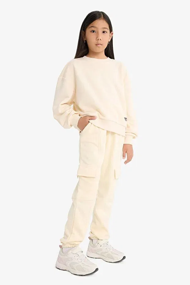 Детские спортивные штаны для девочек с карго-карманами Elastic waist cargo jogger sweatpants for girls e6928a825au Defacto, Ecru-Er134 — фото 2
