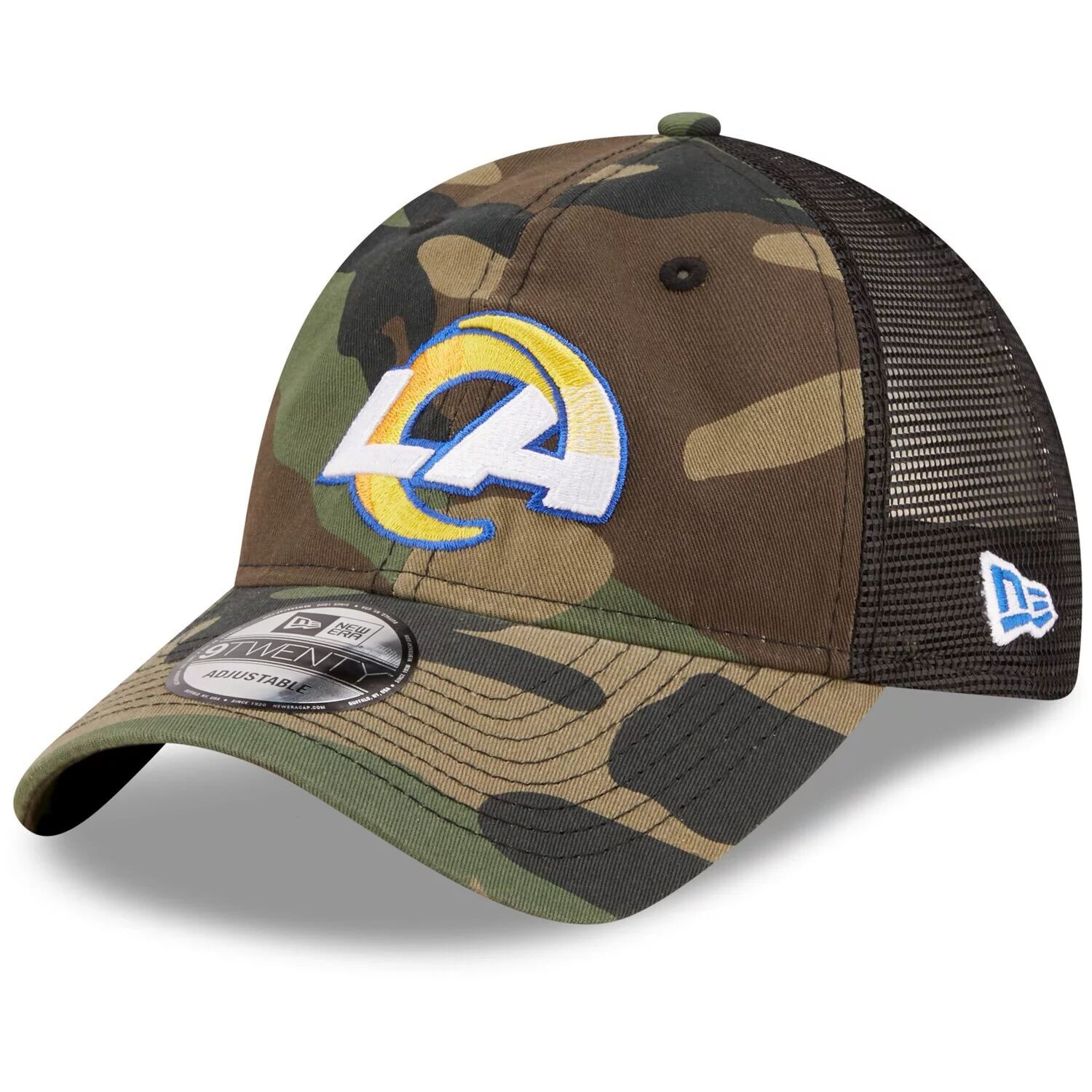 

Мужская кепка New Era камуфляж/черный Los Angeles Rams Basic 9TWENTY Trucker Snapback Hat