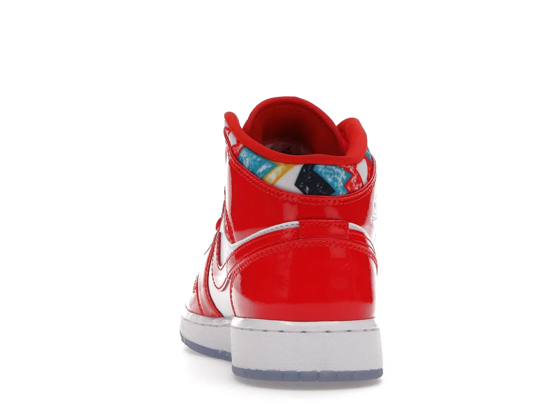 Детские кроссовки Lifestyle с перфорированным носком Jordan 1 Mid, Chile Red/White/Pollen — фото 4