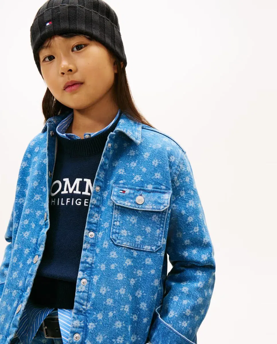 Детская рубашка-джинсовка с цветочным принтом Tommy Hilfiger, Azul — фото 3