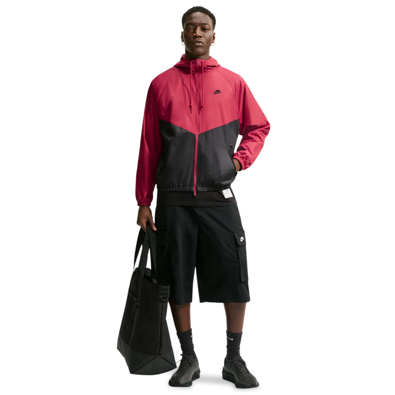 Мужская куртка Nike NSW Windrunner с капюшоном, Tough Red/Black/Black — фото 3