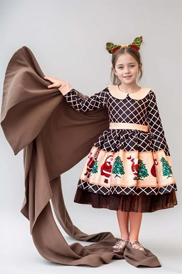 Детское платье для девочек с принтом Santa Claus Printed Riccotarz, Black