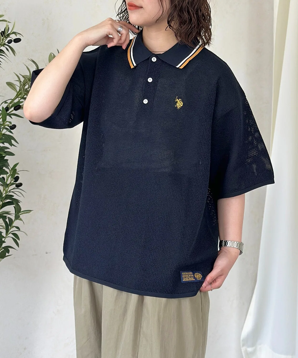 Мужское/Женское поло из сетки с коротким рукавом U.S. POLO ASSN., Navy