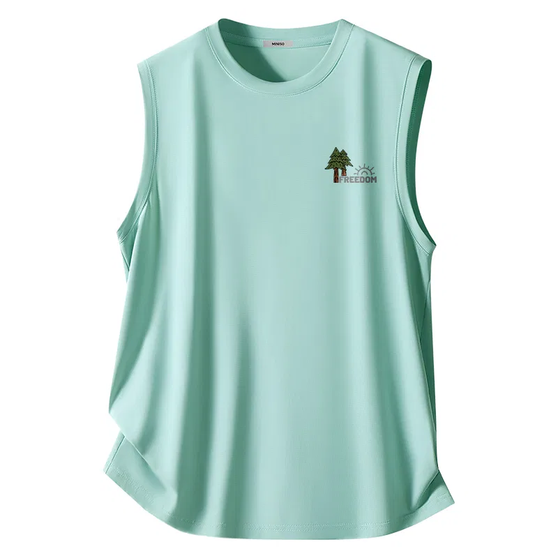 Детский топ на тонких бретелях с принтом Ice Silk Mesh Aqua Green (Ma Camping Sticker Chest Logo) MINISO, Aqua Green
