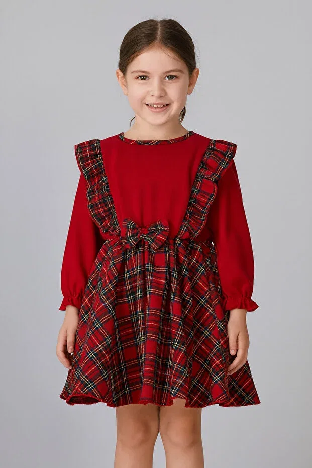 Детское платье для девочек с длинным рукавом Tinytrends, Red — фото 2