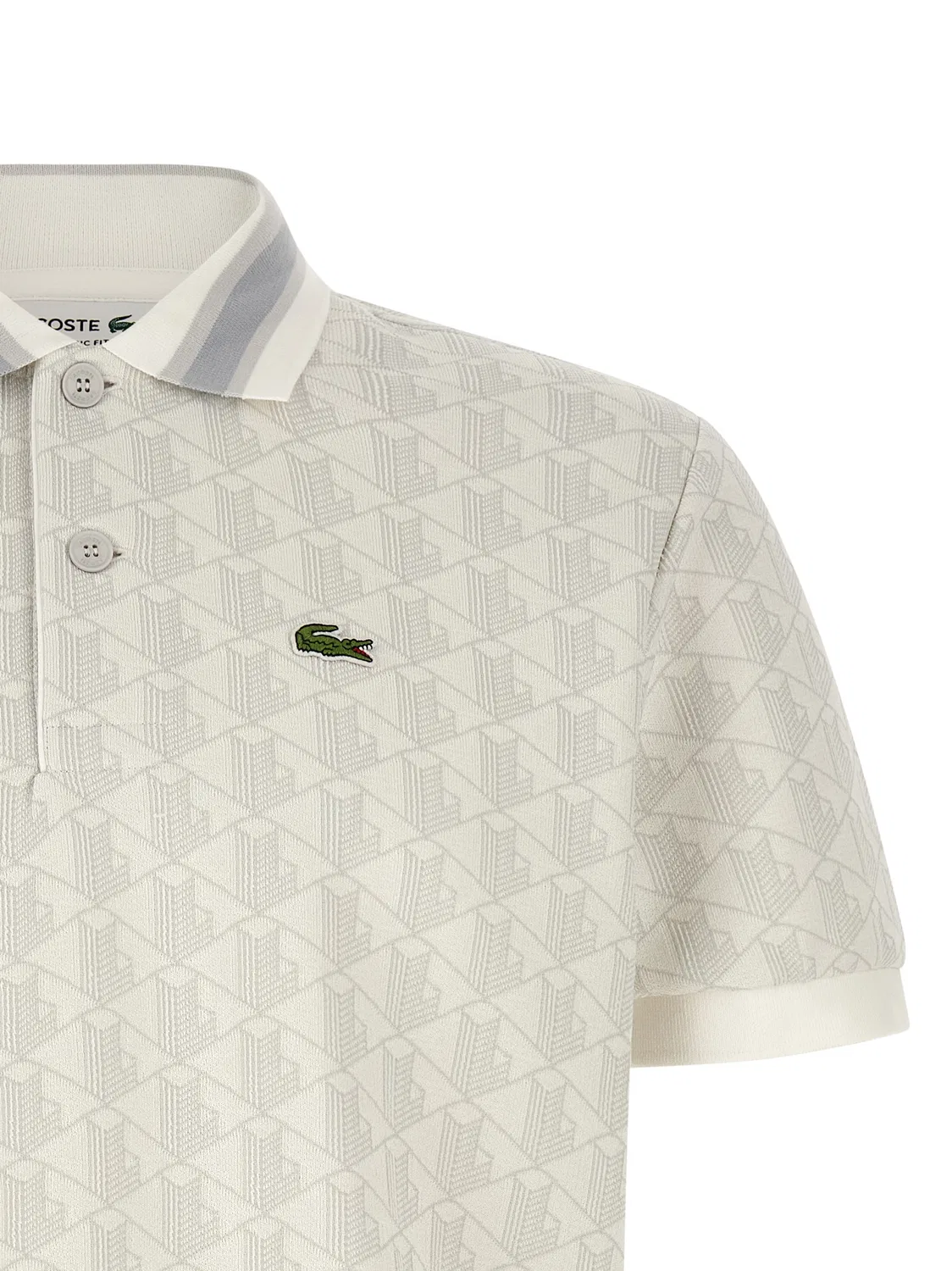 Мужское поло с геометрическим жаккардовым узором Lacoste, White — фото 3
