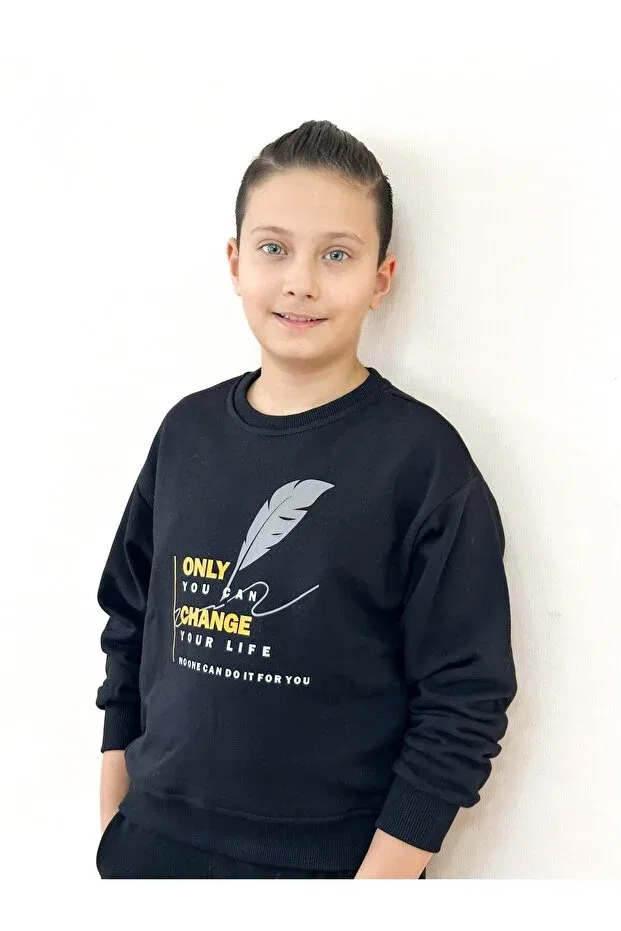 Детские свитшот для мальчиков с принтом Crew neck printed sweat Miababy, Black
