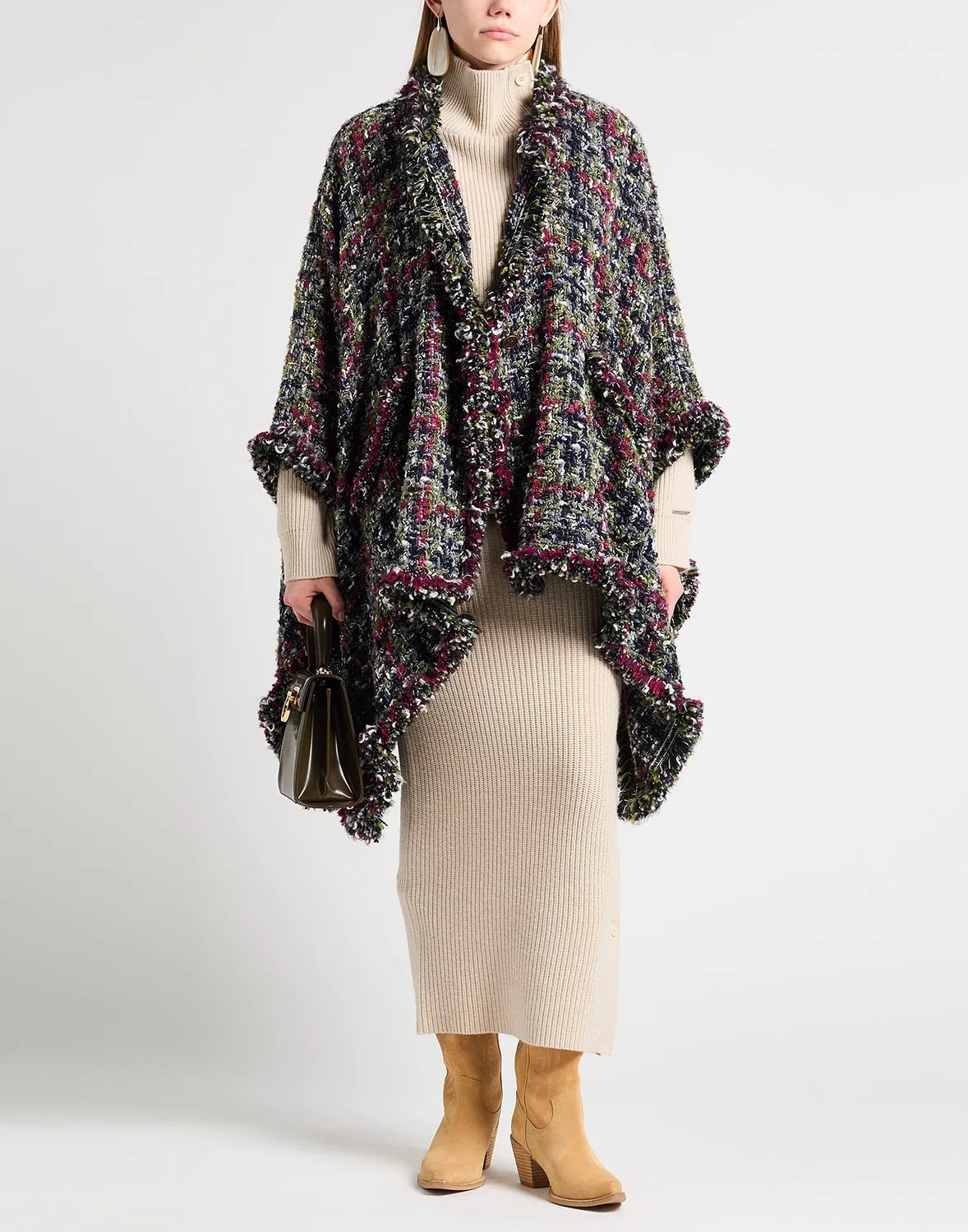 Женское пальто-накидка из букле с воротником-хомутом, длинным рукавом Etro, темно‑серый — фото 4